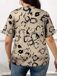 Plus Size Women V-Neck Casual Short Sleeve Graphic T-Shirt