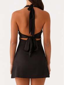 Women's Sexy Dresses Solid-Color Comfortable Mini A-Line Skirts Beach Vacation Tie-Back Dresses Y2K Dresses Bohemian Sleeveless Strapless Dresses Perfect For Parties, Campus Events, Weddings, Graduation Galas, And Club Outfits - 黑色 - 查看 3