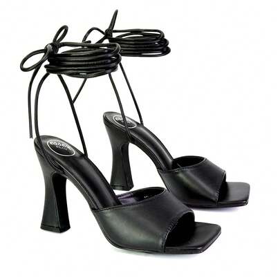 XY LONDON Flora Women's Strappy Lace Up High Heels, Square Toe, Block Heels, Black, Blue, Pink, Green, Lilac, White, PU Leather, Nightclub Style, Party, Spring/ Summer