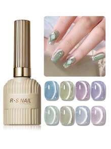 RS NAIL Esmalte de uñas de gel de ojo de gato de jade RSNAIL 10g, 8 colores, jelly, cristal verde, brillo holográfico de ojo de gato, reflectante, traslúcido, cura con LED UV, ideal para salón de uñas, manualidades, regalo para mujeres