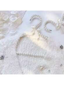 1/2/5/10件珍珠串珠蝴蝶结衣架，40厘米塑料衣架，珍珠衣裤衣架，成人服装，公主衣夹婚纱衣架 - 白色40cm - 查看 3