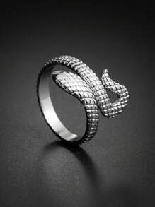 1pc Exaggerated Snake-Shaped Stainless Steel Adjustable Open Ring For Women