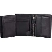 Billetera para hombres de gran tamaño (color marrón claro) con compartimento con cierre de seguridad y de monedas, fabricada en piel de grano entero genuina con bloqueo, tipo bifold con ventana de identificación extraíble - Napa negra - Ver 2