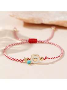 1 szt. Elegancka minimalistyczna bransoletka w stylu boho z wzorem serca w kolorze czerwonym i białym, regulowana, odpowiednia do codziennego noszenia przez kobiety