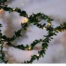 1 件太阳能仙女灯，带仿真小绿叶藤蔓，户外庭院花园阳台婚礼生日春季派对装饰铜线灯，春季装饰，假植物