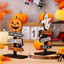 Modernes hölzernes Schreibtischschild für Halloween – hölzernes Kürbisdekor mit witzigem Spruch, geeignet als Dekoration für Zuhause und Partys, hölzernes Standrequisit, englischer Text, Mehrzweck-Feiertagsdekoration