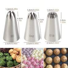 3pcs Medium Size 304 Stainless Steel Piping Nozzles Set, 6-Tooth, 15-Tooth, 8-Tooth Baking Icing Decorating Tips - Silver - View 2