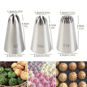 Set de 3 boquillas de repostería de acero inoxidable 304 de tamaño mediano, con diseños de 6 dientes, 15 dientes y 8 dientes, para decorar con glaseado