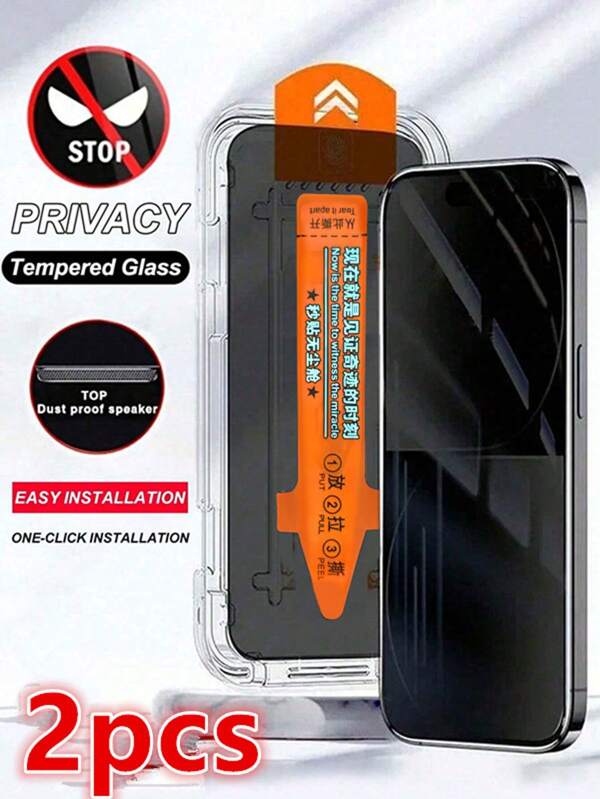 2 piezas Caja a prueba de polvo Protector de pantalla de vidrio templado antirreflectante compatible con iPhone 16 15 14 Plus 13 12 11 Pro Max 6.1 6.7, iPhone XR XS Max, cubierta completa Protección de privacidad antifisgoneo, Cámara auxiliar a prueba de polvo para instalación, Fácil operación, Vista clara en el frente y antiespionaje en los lados, Resistente a huellas dactilares, a prueba de agua y arañazos, Compatible con accesorios de teléfono iPhone X-16 Series, regalo para cumpleaños, familia y amigos, protector de pantalla antiespia