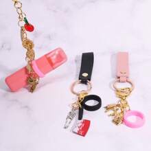 1 Set, Juego de cadena llavero antiperdidalográfica, Caja de cigarrillos portátil antiperdidalográfica de PU con pulsera con Charm, con 3 anillos de silicona, soporte antidelizante, regalo creativo