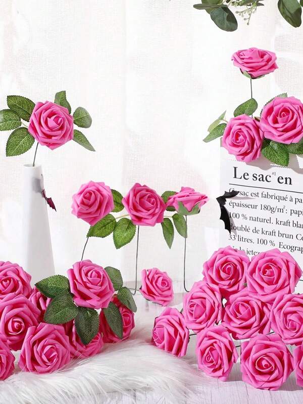 25 Peças, Flor Artificial, Rosa Branca Marfim Simulada, Decoração de Rosa Branca Cremosa de Toque Real, Decoração de Sala, Decoração Doméstica, Decoração de Quarto, Decoração de Casamento, Decoração de Escritório, Decoração de Coffee Shop, Presente do Dia dos Namorados, Presente de Aniversário, Presente do Dia das Mães (Embalagem em Saco de OPP, Excluindo a Caixa)
