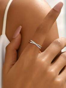 Stylever 1 pieza Anillo de cruz con forma de X simple de plata esterlina 925 Anillo de joyería fina para mujer Anillo de promesa glamoroso Regalo para chicas Decoración para la vida diaria y citas