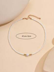 1pc Minimalist Classic Multi-Color Beaded Choker Necklace, Suitable For Women's Party And Daily Wear - White - View 5