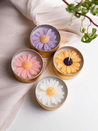 1pc Chamomile Golden Can Candle, Made Of Soy Wax, Flower Golden Can Wax, Suitable For Summer Family Weddings, Restaurant Garden Party Decoration, Suitable For Weddings, Banquets And Home Decoration, Party Decoration Candle, Family Dining Table Decoration Candle