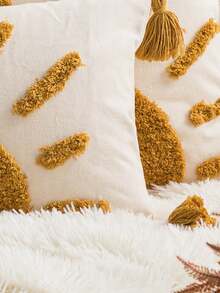 1 件/2 件黄色太阳图案靠垫套，波西米亚帆布簇绒刺绣四角流苏装饰枕套，适用于卧室、客厅沙发、汽车靠枕、床头靠垫、民宿装饰，无填充物，30*50cm，45*45cm - 棕色 - 查看 6