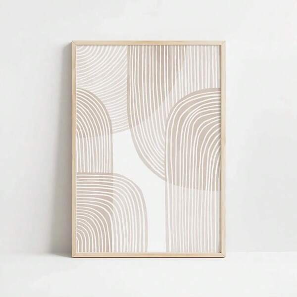 1pc, Wall Arts, Modern Posters, Beige Geometric Pattern, Neutral Wall Art, Bohemian Decor, Abstract Art, Minimalism, Unframed ,Wall Art With Frame