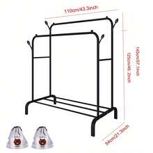 Heavy Duty Double Clothes Rail Hanging Rack Garment Display Stand Shoes Storage - Black - View 2