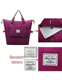 1 件轻便旅行行李袋健身包，带行李带设计。大容量可折叠托特包。商务旅行手提包。简约运动包。坚固的储物袋。单肩包。男女皆宜。适合假日购物、户外、春夏季。注意：字母和衬里颜色随机。学校包，学校配件，学校用品