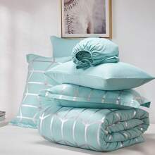 7pieces(Full/Queen/King)Lightweight Solid Comforter Set For All Seasons,Twin(5 Pieces),Soft & Comfortable Bed In A Bag Set For Student/Friends/Colleage,A Cloud-Like Sleeping Space All Year Round,Spring/Summer/Autumn/Winter,Great Gift - Màu xanh lam - Xem 9