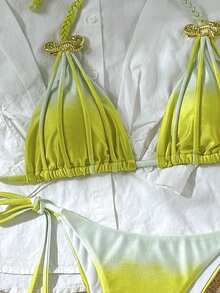 Bikinx Conjunto de bikini 2025 para mujer con Top de triángulo con estampado degradado y Bottom atada a los lados - Multicolor - Ver 5