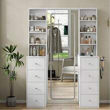 FUSOU Vanity Desk With Full Length LED Mirror, Makeup Vanity With Power Outlet, 3 Color Modes, Brightness Adjustable, 8 Drawers With Shelves Vanity Table For Bedroom - 美規B型插(110-127V) - 查看 4