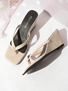 Sandales compensées pour femmes, mules compensées de couleur unie, claquettes de mode minimalistes pour femmes, tongs compensées