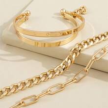 4pcs/Set Punk Style Chain Bracelets For Women, English Letter LOVE Charm Bangles - Multicolor - View 4