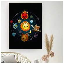 1pc Frameless Cartoon Abstract Cute Funny Cat Tree Flower Basket Clock Posters Vintage Painting Canvas Printing Wall Arts Modern Living Room Bedroom Dormitory Study Coffee Shop Room Wall Decoration Home Decoration Gifts ,Wall Art With Frame