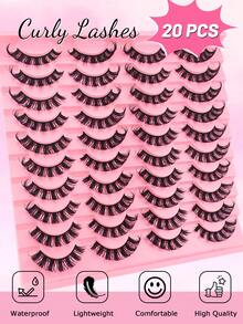 20 对假睫毛俄罗斯条状睫毛 D 卷曲纤细自然外观 16 毫米卷曲仿貂皮睫毛像睫毛延长一样蓬松的猫眼假尾巴细长睫毛包条状睫毛，睫毛，睫毛，假睫毛 - 黑色 - 查看 6
