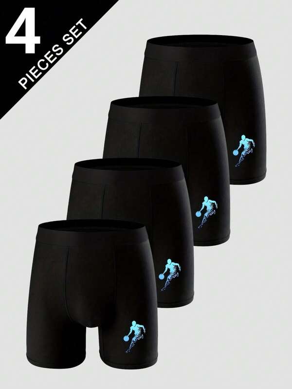 4 paquetes de calzoncillos boxer juveniles estampados, cómodos y suaves, con cintura elástica, apropiados para adolescentes de 14 años y talla grande, para uso diario, ropa deportiva casual, multipaquete, negro
