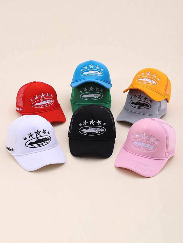 1pc American Brand Demon Island Truck Cap, Summer Embroidered Sun Visor Baseball Hat, Streetwear Mesh Snapback