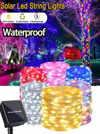 1 Pack 23/39/56/72/104FT 50/100/150/200/300LED Solar String Lights Outdoor, IP65 Waterproof Copper Wire 8 Modes Solar Fairy Lights For Garden Patio Tree Christmas Party Wedding Thanksgiving Courtyard Decoration