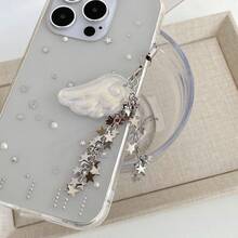 春季新款闪光天使翅膀星链钥匙扣,Y2K魔法少女风格包包挂饰,手机挂绳,手机吊坠,耳机盒装饰,包包配饰,美观 - 白色 - 查看 3