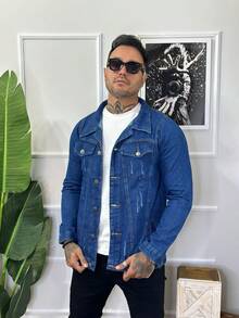 Men's Denim Jacket - 深色水洗藍 - 查看 3