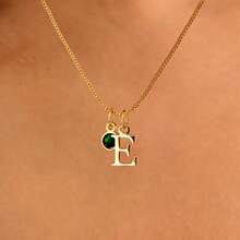 Gold Initial Necklace With Birthstone, Initial And Birthstone Necklace, Birthstone Letter Necklace, Birthday Gift, Christmas Gifts - Multicolor - View 3