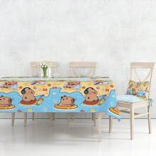 1 pieza Mantel con tema de carpincho de dibujos animados, mantel impreso con lindos carpinchos en agua de piscina, adecuado para decoración de mesa en fiesta de cumpleaños - Multicolor - Ver 6