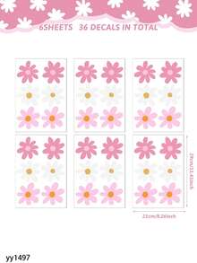 6 张雏菊墙贴，花朵乙烯基墙贴花卉贴纸，可撕可贴，雏菊贴纸，适用于卧室客厅房间装饰，家居装饰，墙壁装饰，个性化墙贴 - 粉色 - 查看 12
