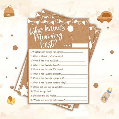 10/30 sztuk kart do gry na baby shower, pomysły na baby shower, bingo prezentów na baby shower, przewidywania i porady dotyczące dziecka, artykuły na przyjęcie chrztu dziecka