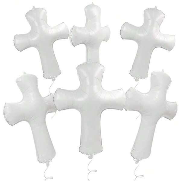 6 balões metalizados em formato de cruz, adequados para primeira comunhão, decoração de festa de batizado e decoração de batismo