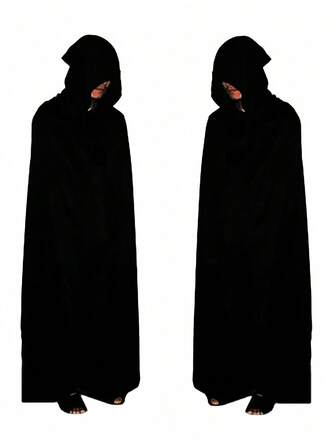 Unisex Hooded Cloak Costume, Party Cosplay Cape, 110cm, 140cm, 160cm, Women's Crow Adult Masquerade Party Accessory, Hooded Cloak, Black Cloak Robe, Unisex Costume For Party (Black, Single Layer)