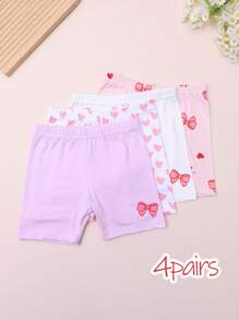 4 piezas/paquete Pantalones cortos de seguridad para niñas con estampado de moños, para todas las estaciones, de ajuste delgado