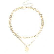 1 Round Pendant Necklace, Simple Geometric Pendant - Yellow Gold - View 2