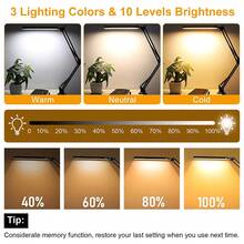 Hot LED Desk Lamp, Adjustable Swing Arm Lamp With Clamp, Eye-Caring Reading Light, 10 Brightness Levels, 3 Lighting Modes, Memory Function Lamps For Home Office Adapter - 黑色 - 查看 8