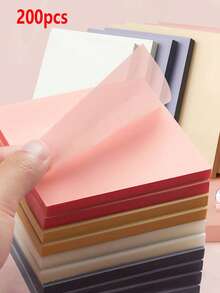 2pcs Random Color 100pcs/Pack Transparent Colored Sticky Notes, Muted Colors, Square Shape, Office & School Supplies,School Supplies,Back To School - Multicolor - View 6