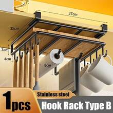 No-Punch Kitchen Shelf Cabinet Hanging Cabinet Paper Towel Under Hanging Rack Pot Cover Rack Cutting Board Chopping Board Put Shelf Storage UK - Black Storage Rack - View 3