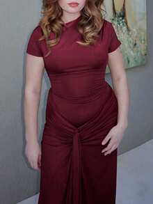 女士夏季短袖系带绷带裹身长裙紧身性感派对连衣裙