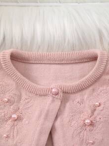 Girls' Fashion Casual Short Button Embroidered Knit Cardigan Jacket, Size Runs Large, Suggest Ordering One Size Down - Dusty Pink - View 2