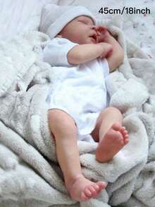 Precioso realista 45 CM durmiendo Reborn muñeca con 3D-pintura de la piel y las venas visibles, 18 pulgadas vivo suave vinilo recién nacido Bebe Bedtime Toy regalo de cumpleaños para los niños (algunas partes al azar, incluyendo chupete, biberón, pañal, sombrero y ropa Set) - Blanco - Ver 2