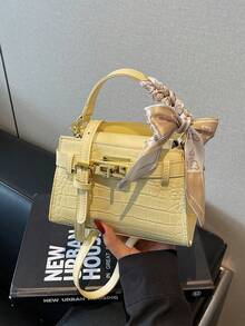 Yellow Crocodile Embossed Handbag, Fashionable Top Handle & Shoulder Crossbody Bag For Women, Latest, Yellow - Yellow - View 4