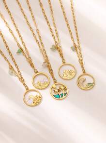1 PC Hollow Mountain Sea Wave Pendant Necklaces For Women Gold Color Chain Collar Necklaces 2025 New Wedding Couple Jewelry Gifts(The Stone Pendant On The Chain Is Random In Size And Color)